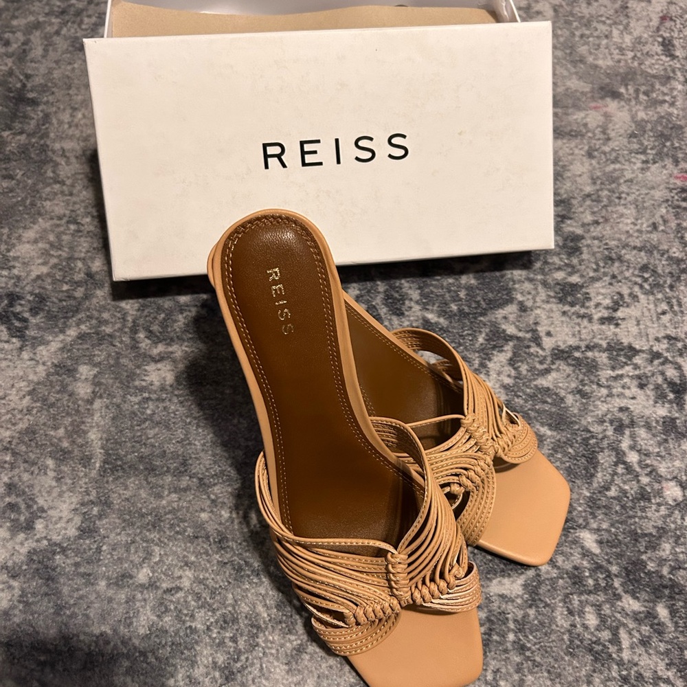 Reiss Tan (Blush) 3 inch Woven Heeled Sandals